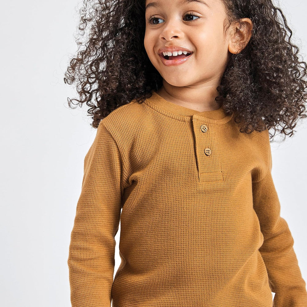 HonestBaby Boys' Baby Toddler & Kid Waffle Henley 100% Organic Long Sleeve Shirts (5-Pack) 1343