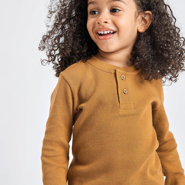 HonestBaby Boys' Baby Toddler & Kid Waffle Henley 100% Organic Long Sleeve Shirts (5-Pack) 1343