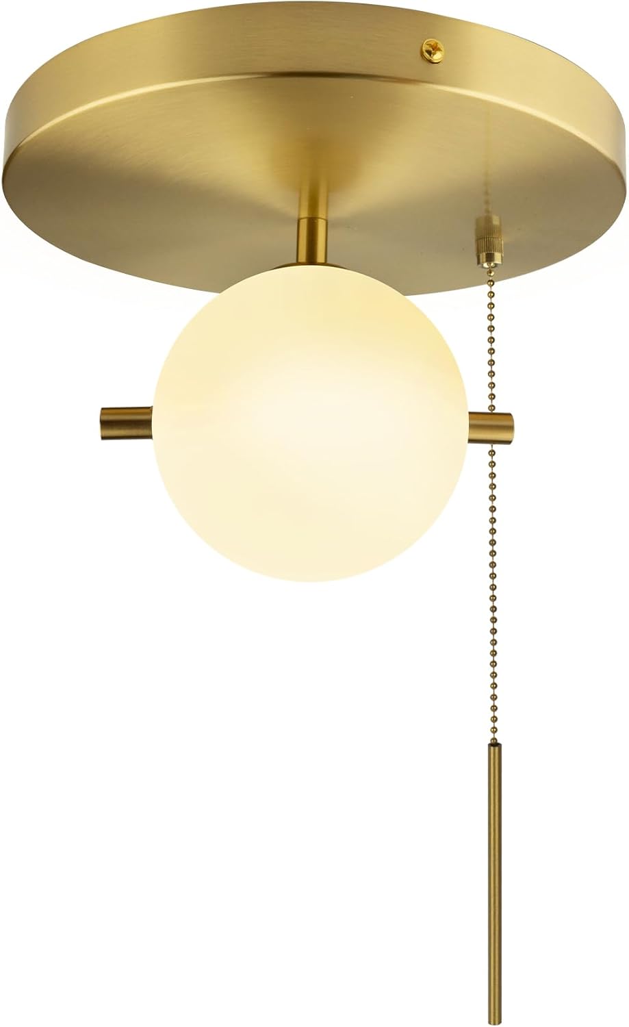 Gold Glass Globe Semi-Flush Ceiling Light w/ Pull Chain – C6 Appears New