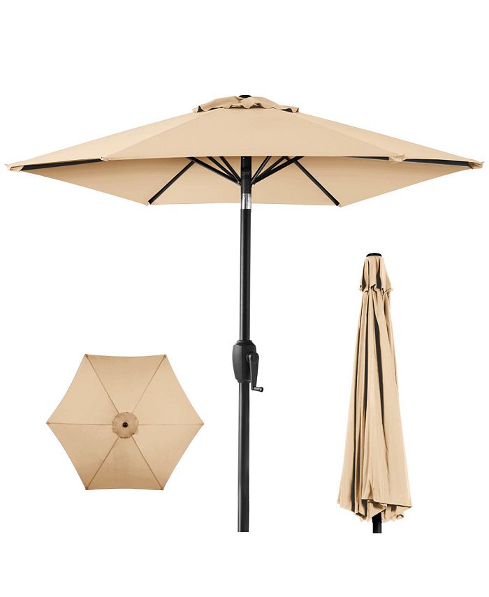 Best Choice Products 7.5ft Heavy-Duty Outdoor Market Patio Umbrella w/ Push Button Tilt, Easy Crank - Tan/Beige - L3 - 368