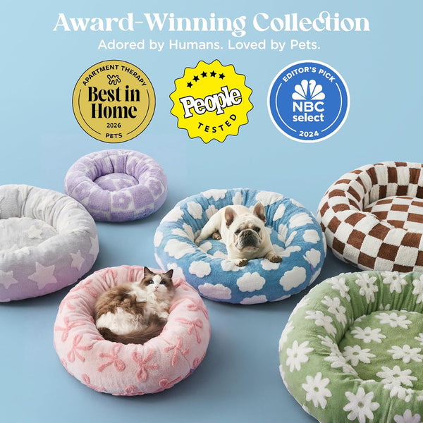 LE SURE Donut Large Dog Bed - XL Round Cat Beds Indoor Anti-Anxiety Calming Gift for Pets, Washable Cute Modern Beds with Jacquard Shaggy Plush & Anti Slip Bottom, 36 Inch, Christmas Grey - J6 - 634