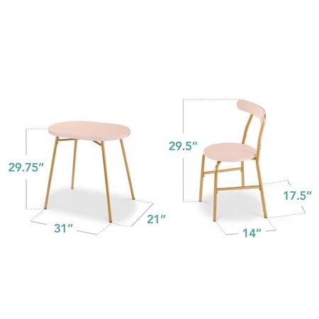 Best Choice Products 3-Piece Oval Dining Table Set, Modern Small Kitchen Dinette w/ 2 Chairs - Pink/Gold -H7-0105