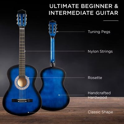 Best Choice Products 38in Beginner Acoustic Guitar Starter Kit w/ Gig Bag, Strap, Extra Strings - Blue - K2 - 366