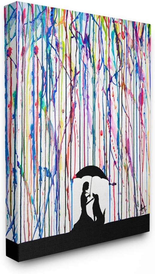 Stupell Industries Melting Colors Rainbow Rain Drops Umbrella Dog Silhouette Stretched Canvas Wall Art, 30 x 40, Multi-Color - E11 - 231