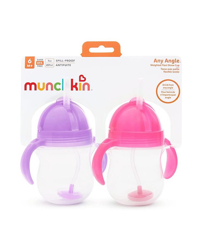 Munchkin Toddler Click Lock Weighted Straw Cup, 7 oz, Pink/Purple, Pack of 2 - Multi - C11 - 487