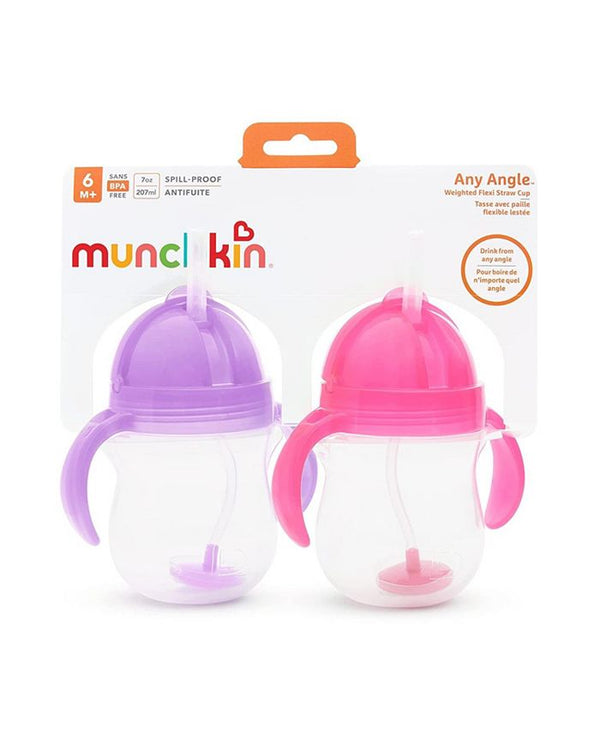 Munchkin Toddler Click Lock Weighted Straw Cup, 7 oz, Pink/Purple, Pack of 2 - Multi - C11 - 487