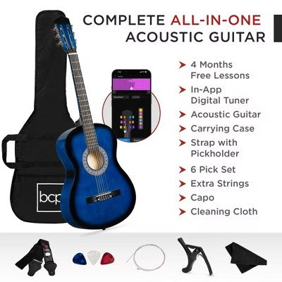 Best Choice Products 38in Beginner Acoustic Guitar Starter Kit w/ Gig Bag, Strap, Extra Strings - Blue - K2 - 366