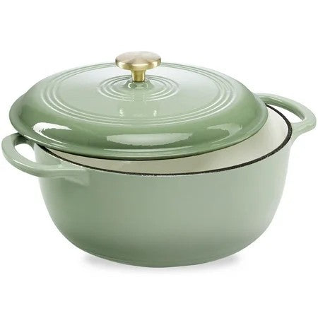 6 Quart Enamel Cast-Iron Dutch Oven, Heavy-Duty Cookware w/ Dual Handles, Lid - Sage Green M56