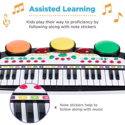 Best Choice Products 37-Key Kids Electronic Piano Keyboard w/ Multiple Sounds, Lights Microphone, Stool - Black - G2 - 1959