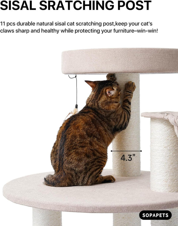 Extra Large Cat Tree for Maine Coon,65 Inches Tall Cat Tree Tower for Indoor Cats Large Adult 20 lbs,XXL Heavy Duty Luxury Sturdy Cat House with Big Hammock,Sisal Scratching Post,Condo,Beige -M6-0649
