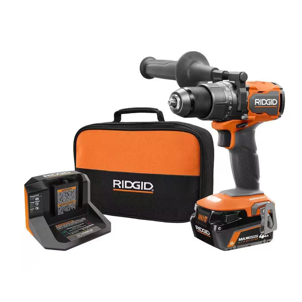 RIDGID 18V Brushless Cordless 1/2 in. Hammer Drill/Driver Kit with 4.0 Ah MAX Output Battery, 18V Charger, and Tool Bag 460