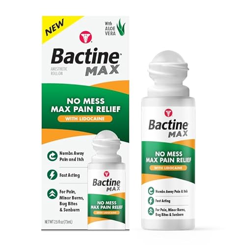 Bactine Max No-Mess Roller Ball with 4% Lidocaine - Pain + Itch Relief from Poison Ivy, Bug Bites, & Sunburn - 2.5 Oz. Pack of 5 - 399