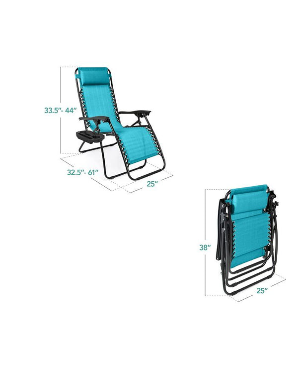 Best Choice Products Set of 2 Zero Gravity Lounge Chair Recliners for Patio, Pool w/ Cup Holder Tray - Blue - D8 - 585