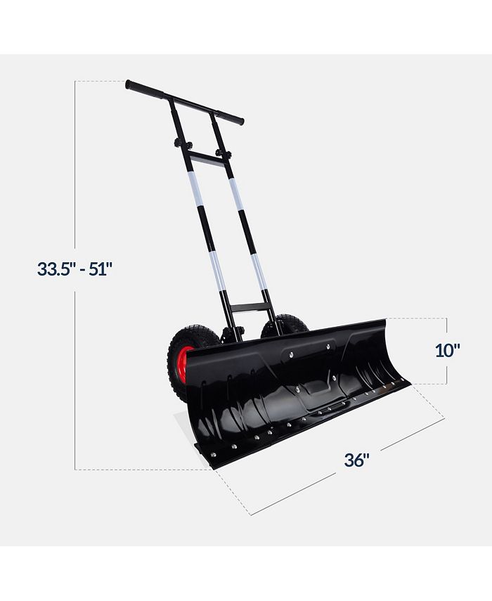 Best Choice Products Adjustable Handle, Blade Angle, Reflective Tape 36in Hand Snow Pusher w/ 2 Wheels - Black - G6-1670