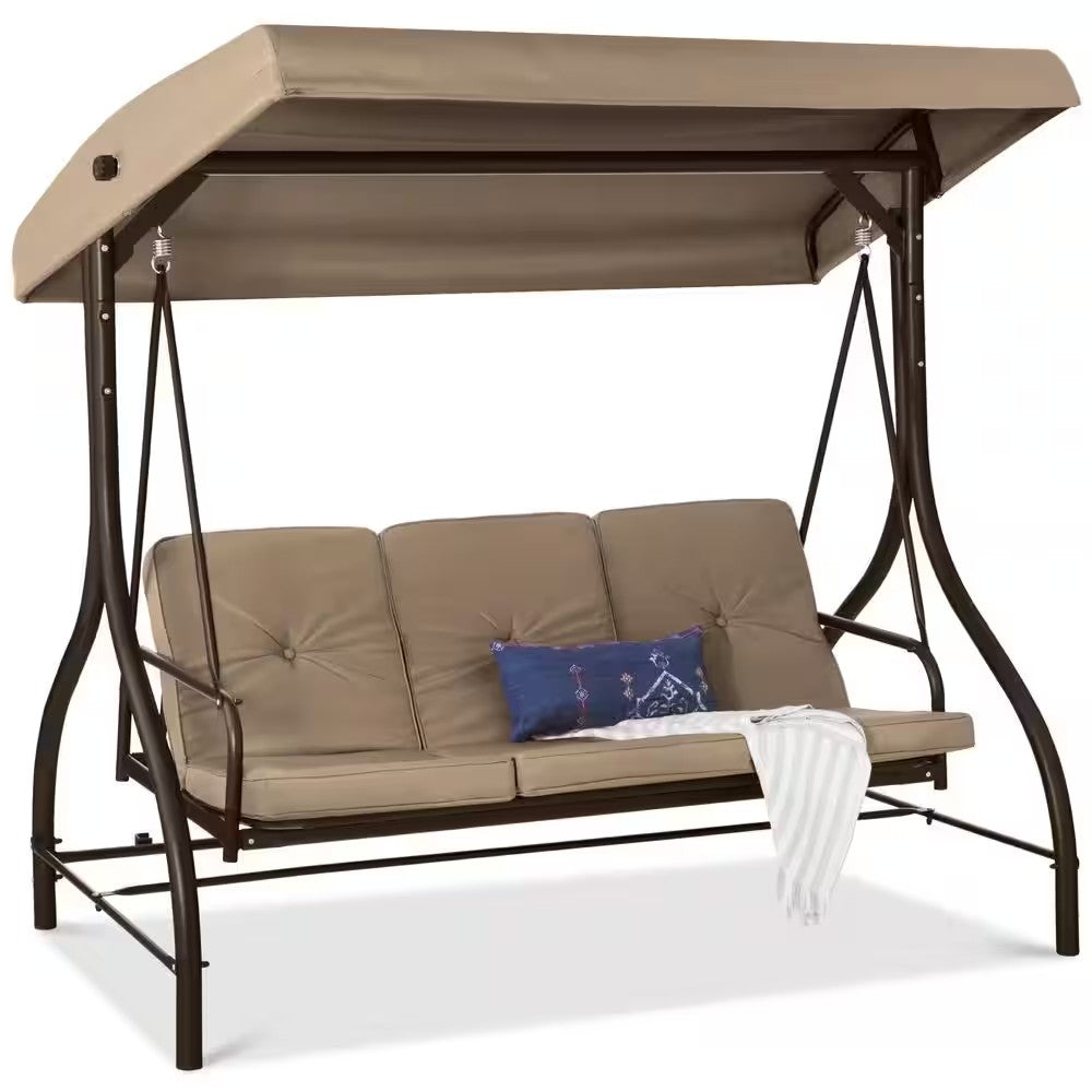 3-Person Metal Patio Swing with Desert Taupe Cushion 677