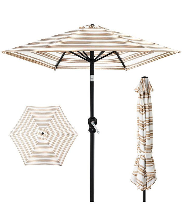 10ft Outdoor Steel Striped Market Patio Umbrella w/ Crank, Tilt Push Button, 6 Ribs - Brown - 283