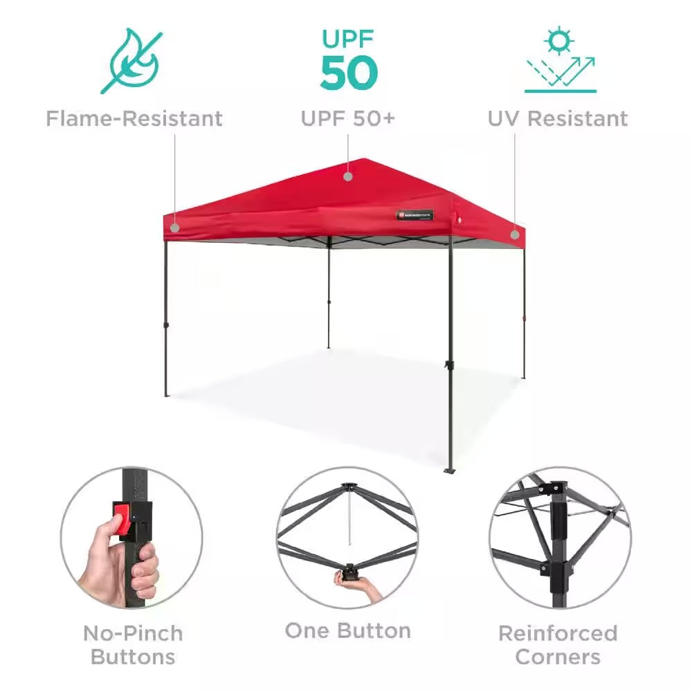 12 ft. x 12 ft. Red Easy Setup Pop Up Canopy Instant Portable Tent with 1-Button Push and Carry Case - L8 - 473