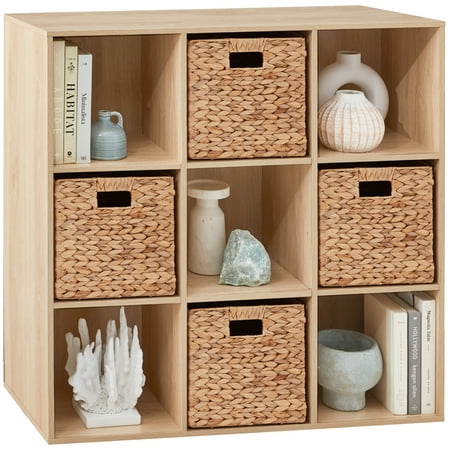 9-Cube Bookshelf Storage Display W/ 3 Removable Panels, Customizable Design - Light Oak M97