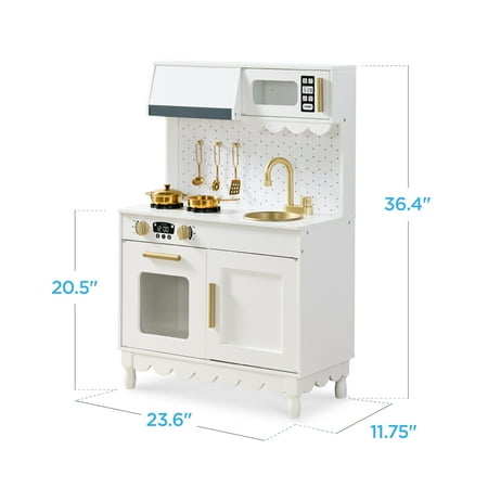 Best Choice Products Wooden Cottage Kids Pretend Play Kitchen with 5 Accessories and Toy Storage - White - A3 - 1421
