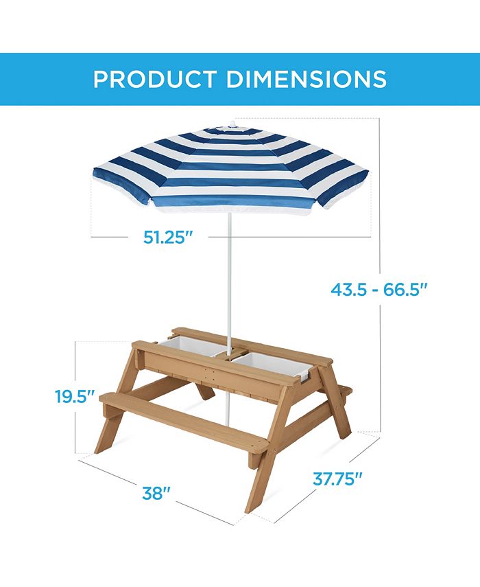 Best Choice Products Kids 3-in-1 Outdoor Convertible Activity Sand & Water Picnic Table w/ Umbrella - Blue 1766 -L2-0017 -L3-0031