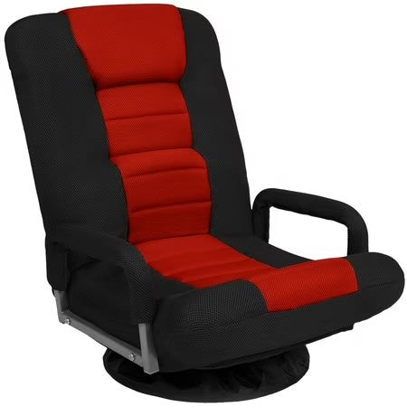 Best Choice Products 360-Degree Swivel Gaming Floor Chair w/ Armrest Handles, Foldable Adjustable Backrest - Black/Red - H3 - 1615