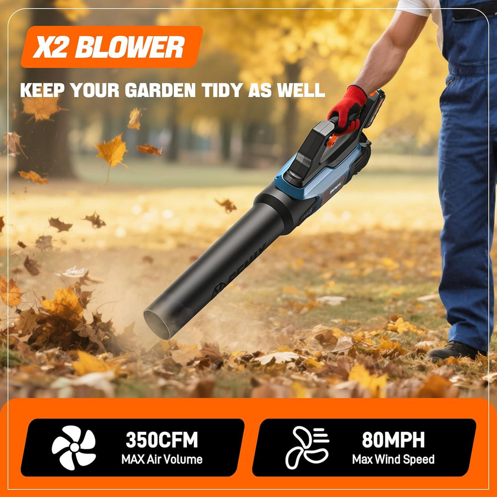 SENIX 20V Max Leaf Blower, Cordless, Brushless, Handheld, Up to 350 CFM and 80 MPH, 2 Speed Mode, Cruise Control, Lightweight, 4.0 Ah Battery and Charger Included (BLAX2-M) 1556