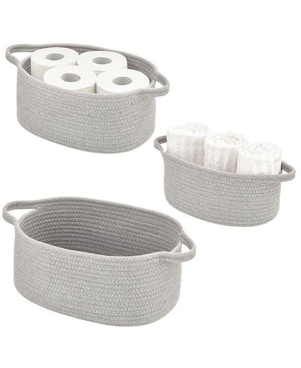 mDesign Casual Woven Cotton Rope Bathroom Basket with Handles, Set of 3 - Gray - ONE SIZE - A11 - 697