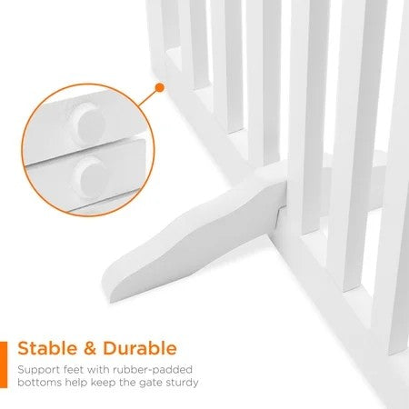 Best Choice Products 31.5in 4-Panel Freestanding Wooden Pet Gate w/ Walk Through Door, Adjustable Pen - White 1802