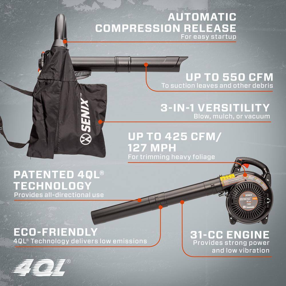 127 MPH 550 CFM 31 cc Gas 4-Cycle Handheld Leaf Blower/Vacuum/ mulcher 1523