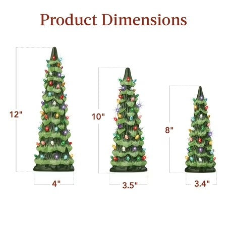 Best Choice Products Set of 3 Pre-Lit Hand-Painted Ceramic Tabletop Christmas Trees w/ Multicolor Lights - Green - E5 - 996