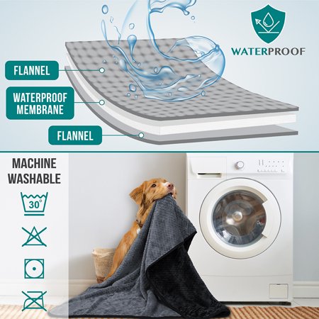 PetAmi Waterproof Dog Blanket, Leakproof Puppy Blanket for Small Medium Dogs, Furniture Sofa Couch Cover Protector, Fleece Pet Throw Indoor Cat Kitten, Reversible Washable Soft Plush, 29x40 Black Gray - L12 - 590