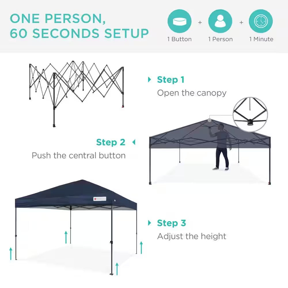 10 ft. x 10 ft. Blue Easy Setup Pop Up Canopy Instant Portable Tent w/1-Button Push and Carry Case -L5-0380