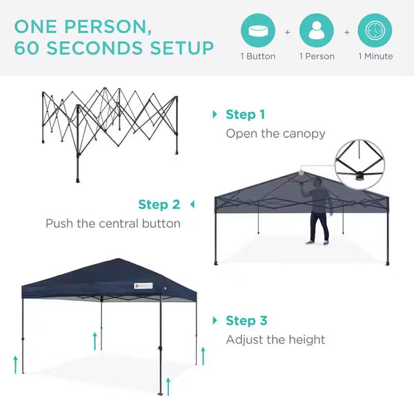 10 ft. x 10 ft. Blue Easy Setup Pop Up Canopy Instant Portable Tent w/1-Button Push and Carry Case -L5-0380