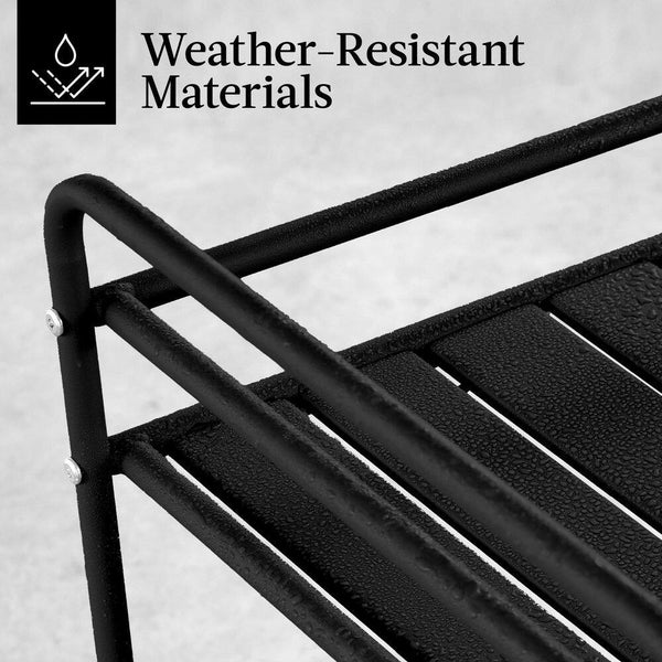 2-Tier Black Outdoor/Indoor Metal Bar Serving Cart with Storage Shelves and Lockable Wheels - G2 - 1961
