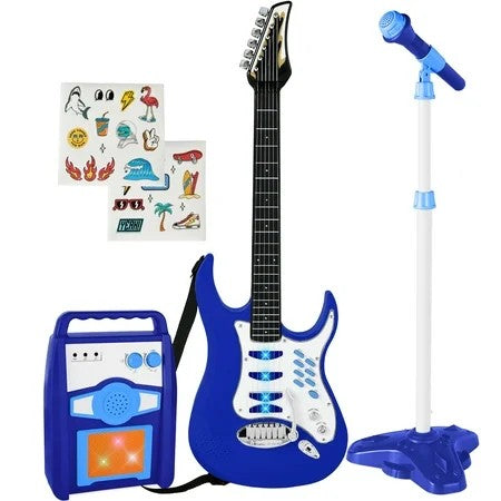 Best Choice Products Kids Electric Musical Guitar Toy Play Set w/ 6 Demo Songs, Whammy Bar, Microphone - Blue - 1615