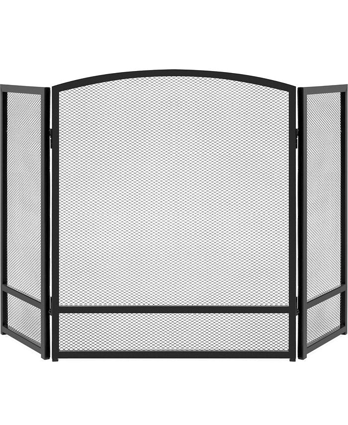 47.5x27.25in 3-Panel Steel Mesh Fireplace Screen, Spark Guard w/ Rustic Worn Finish - Black - NO SIZE - 205