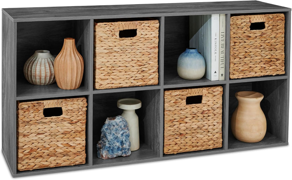 8-Cube Storage Organizer, 11in Shelf Opening, Bookcase, Display Shelf, Customizable w/ 3 Removable Back Panels   Dark Gray - 314