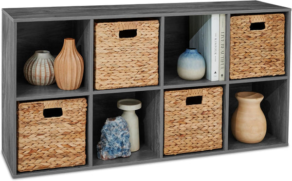 8-Cube Storage Organizer, 11in Shelf Opening, Bookcase, Display Shelf, Customizable w/ 3 Removable Back Panels   Dark Gray - 314