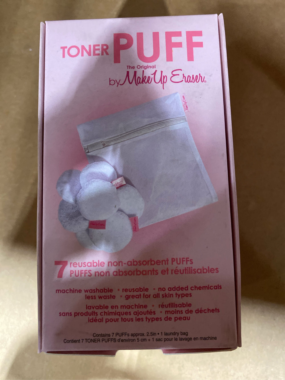 MakeUp Eraser Toner Puff 7pc Set, Reusable and Machine Washable Rounds, Laundry Bag Included - K4 - 1458