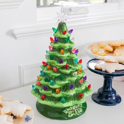 Best Choice Products 15in Pre-Lit Hand-Painted Ceramic Tabletop Christmas Tree w/ 64 Lights - Green - F10 - 1060