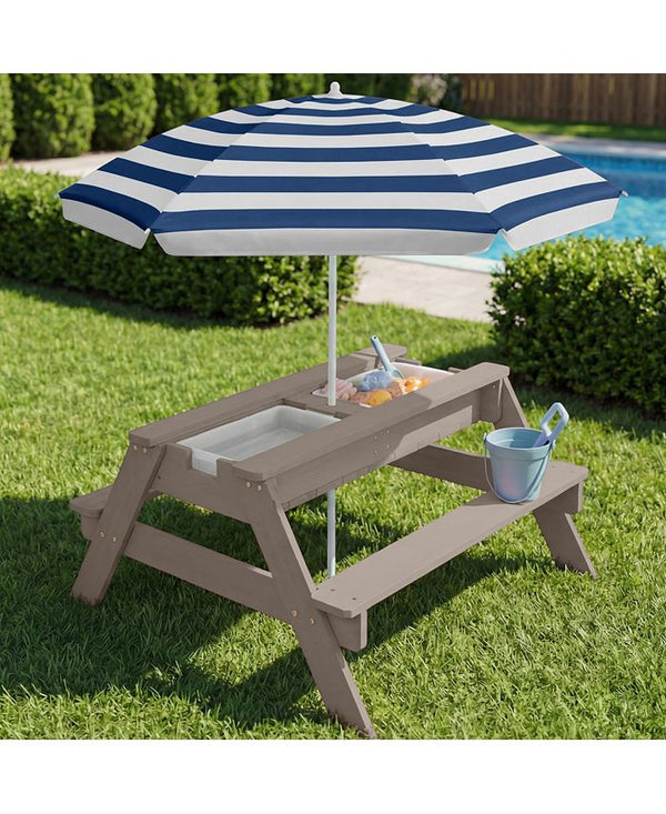 Best Choice Products Kids 3-in-1 Outdoor Convertible Activity Sand & Water Picnic Table w/ Umbrella - Gray - H6 - 98