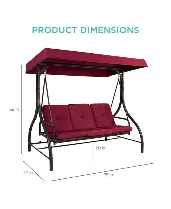 Best Choice Products 3-Seat Outdoor Converting Canopy Swing Glider Patio Hammock w/ Removable Cushions - Red - No Size - H4 - 1994