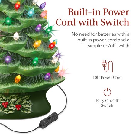 Best Choice Products 24in X-Large Pre-Lit Ceramic Christmas Tree Decor w/ 74 Multicolor Bulbs, LED Light - Green - F4 - 1665
