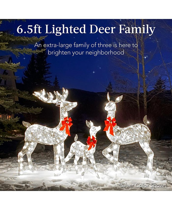 Best Choice Products 6.5ft 3-Piece Lighted Christmas Deer Set Outdoor Yard Decoration with 385 LED Lights, Stakes - White - E4 - 1668