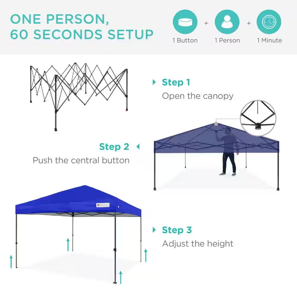 12 ft. x 12 ft. Restort Blue Easy Setup Pop Up Canopy Instant Portable Tent with 1-Button Push and Carry Case - A13 - 725