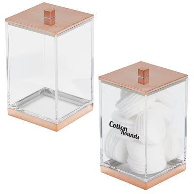 mDesign Small Apothecary Storage Jar with Labels for Bathroom - Clear/Rose Gold - L9 - 482