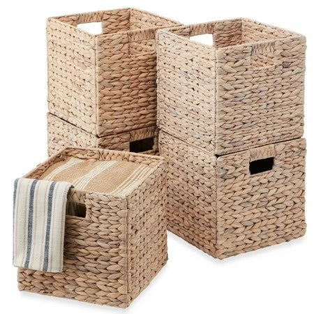 Best Choice Products 13x13in Hyacinth Storage Baskets, Set of 5 Multipurpose Collapsible Organizers - White - E10 - 1082