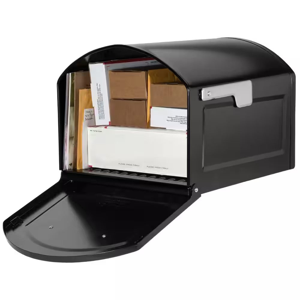 Centennial Black, Extra Large, Steel, Post Mount Mailbox with Premium Silver Handle and Flag 1888