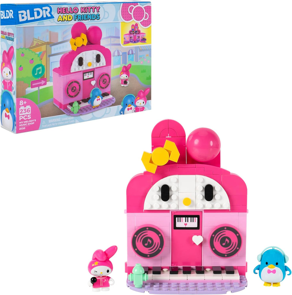 BLDR Hello Kitty and Friends My Melody s Music Shop Building Set - Hello Kitty & Tuxedosam Minifigures - Gift for Kids and Sanrio Fans Ages 8+, 0130 -K11-1677
