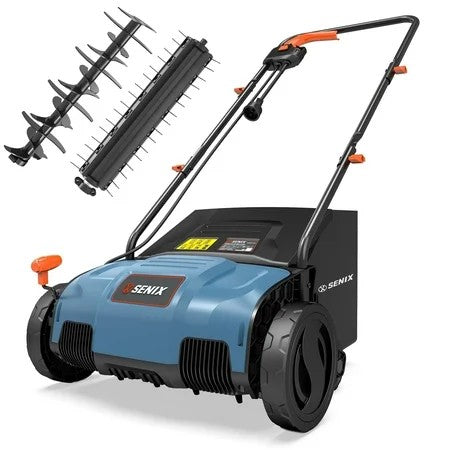 SENIX Corded Dethatcher/Scarifier 2 in 1, 12.6" 12Amp, 4-Position Adjustment with Collection Bag, SCE12-L1 1590